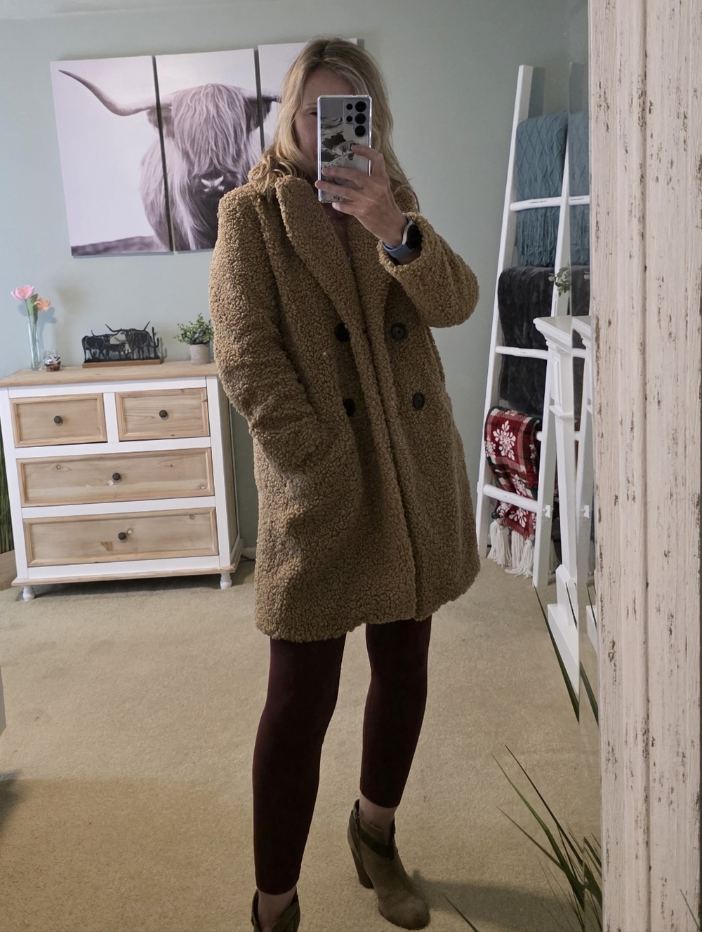 Zara Camel Teddy Double-Breasted Coat